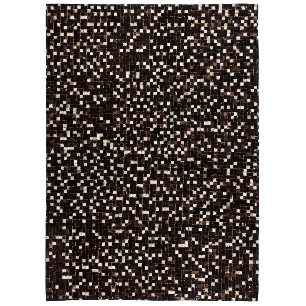Fekete/fehér, foltvarrott, valódi bőr szőnyeg 80 x 150 cm 