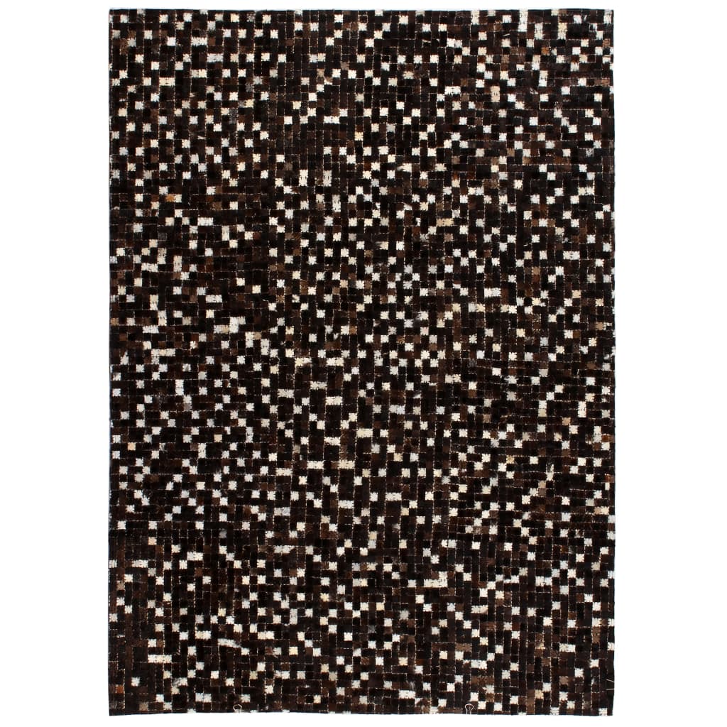 vidaXL Covor piele naturală, mozaic, 80×150 cm, pătrate, negru/alb Covoare
