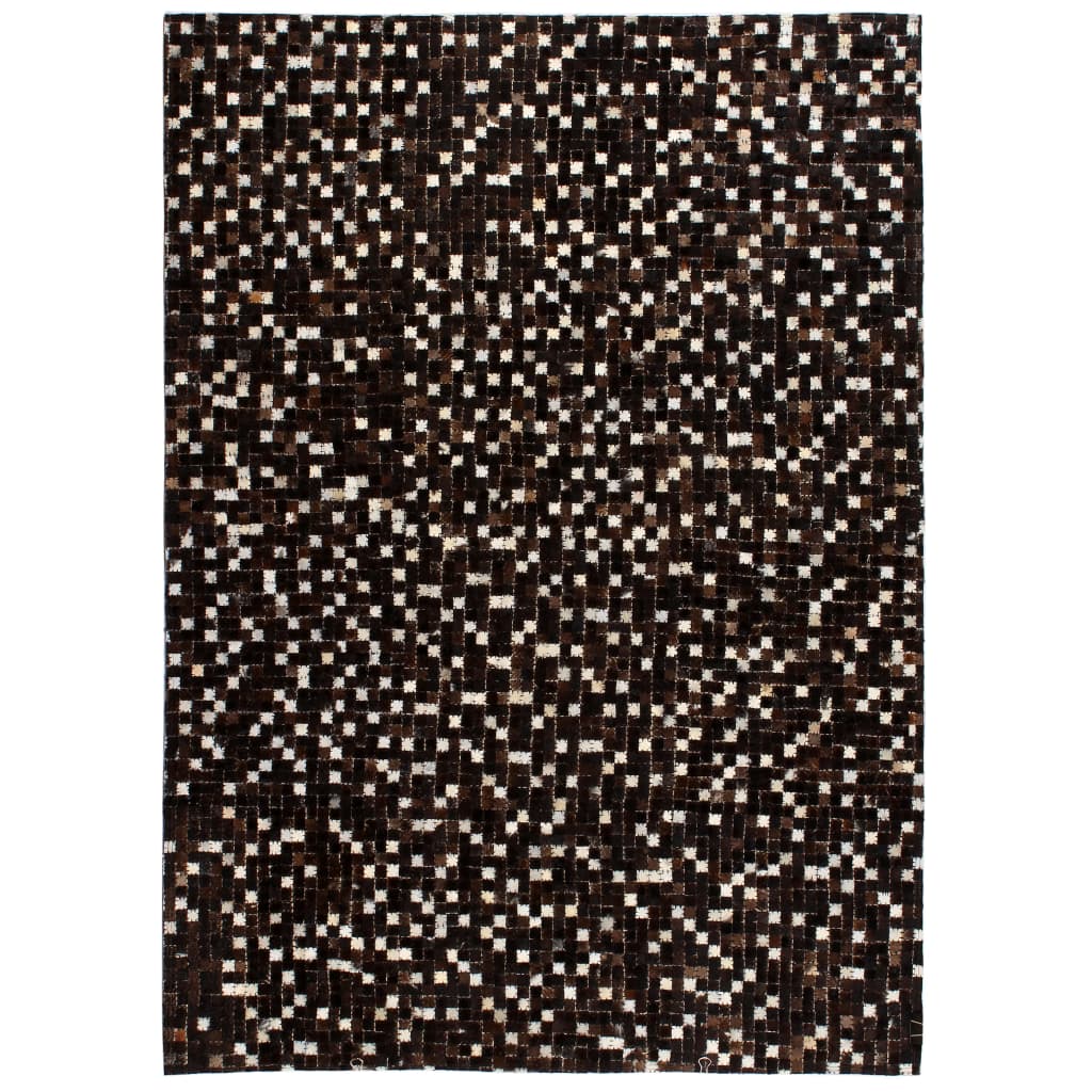 Fekete/fehér, foltvarrott, valódi bőr szőnyeg 160 x 230 cm 