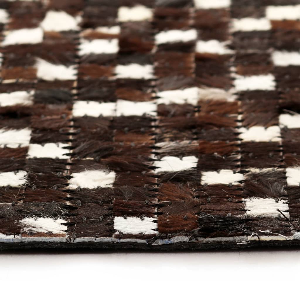 Covor piele naturală, mozaic, 160x230 cm, pătrate, negru/alb