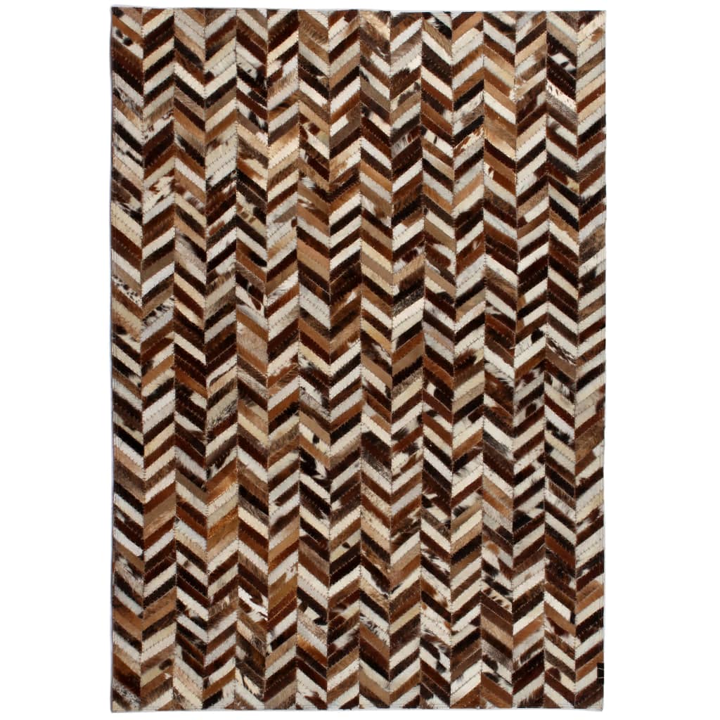 vidaXL Matto aitoa nahkaa tilkku 120×170 cm chevron ruskea/valkoinen