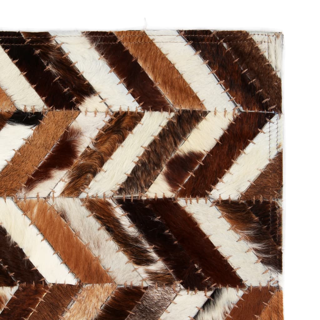 vidaXL Rug Genuine Leather Patchwork 190x290 cm Chevron Brown/White