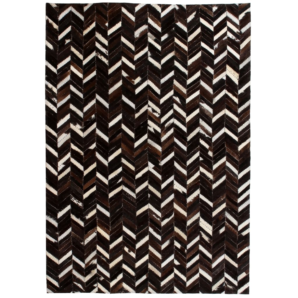 Covor piele naturală, mozaic, 80×150 cm zig-zag Negru/Alb
