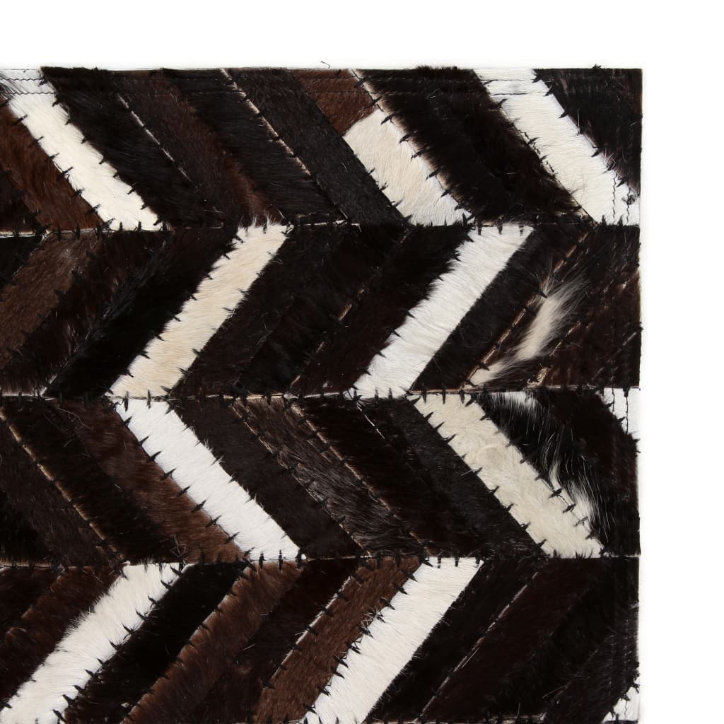 vidaXL Rug Genuine Leather Patchwork 160x230 cm Chevron Black/White