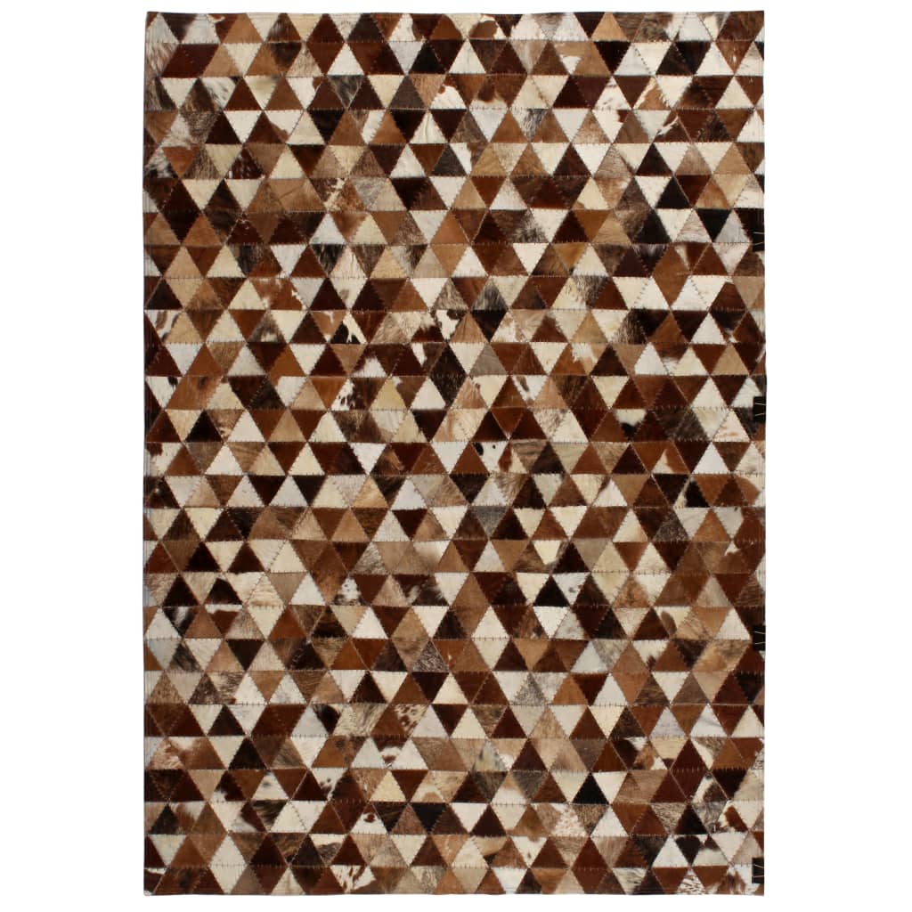 Poza vidaXL Covor piele naturala, mozaic, 80x150 cm Triunghiuri Maro/alb
