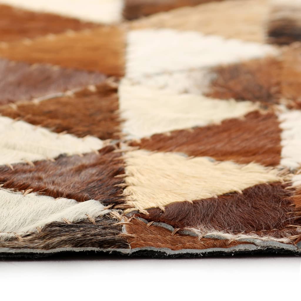 Barna/fehér, foltvarrott, valódi bőr szőnyeg 120 x 170 cm 