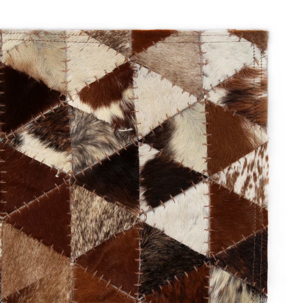 

vidaXL Vloerkleed driehoek patchwork 160x230 cm echt leer bruin/wit