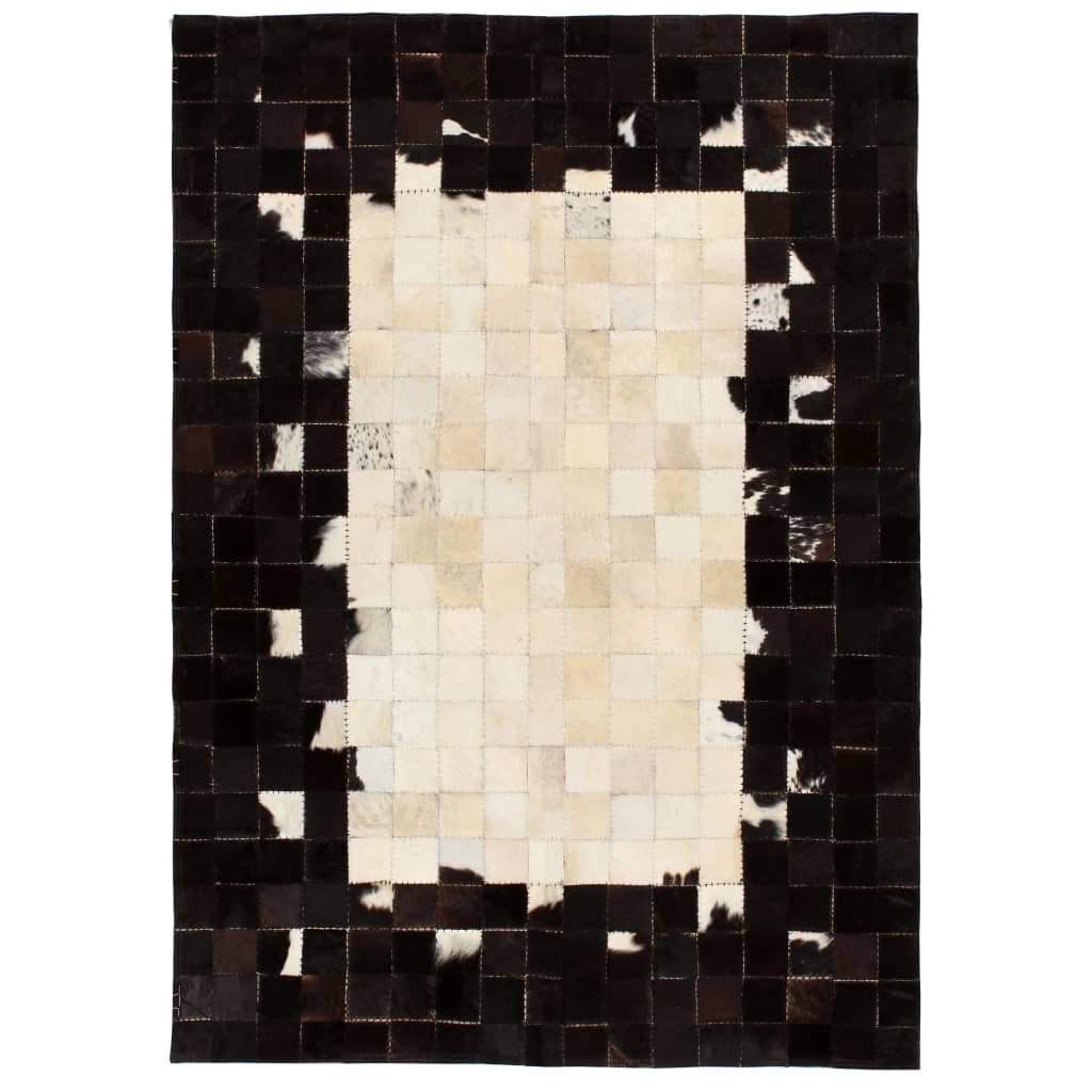 Koberec patchwork pravá kůže 80x150 cm čtverce černobílý