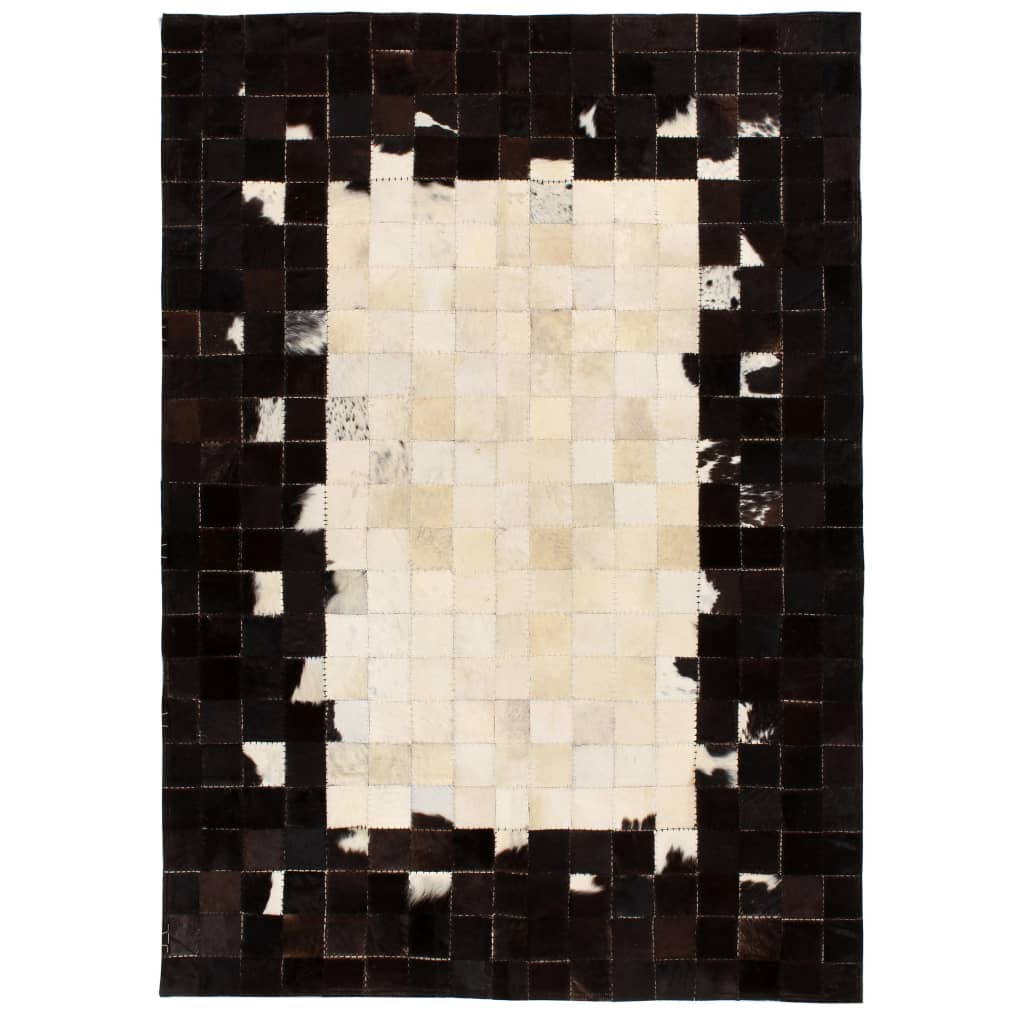 Poza vidaXL Covor piele naturala, mozaic, 120x170 cm Patrate Negru/alb