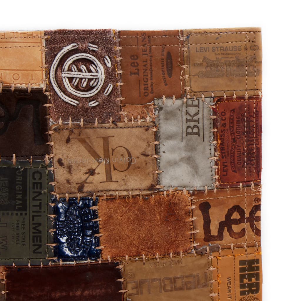 

vidaXL Tapijt jeans label patchwork 80x150 cm echt leer bruin
