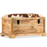 vidaXL Klupa za pohranu od prave kože i masivnog drva manga 80 x 44 x 44 cm