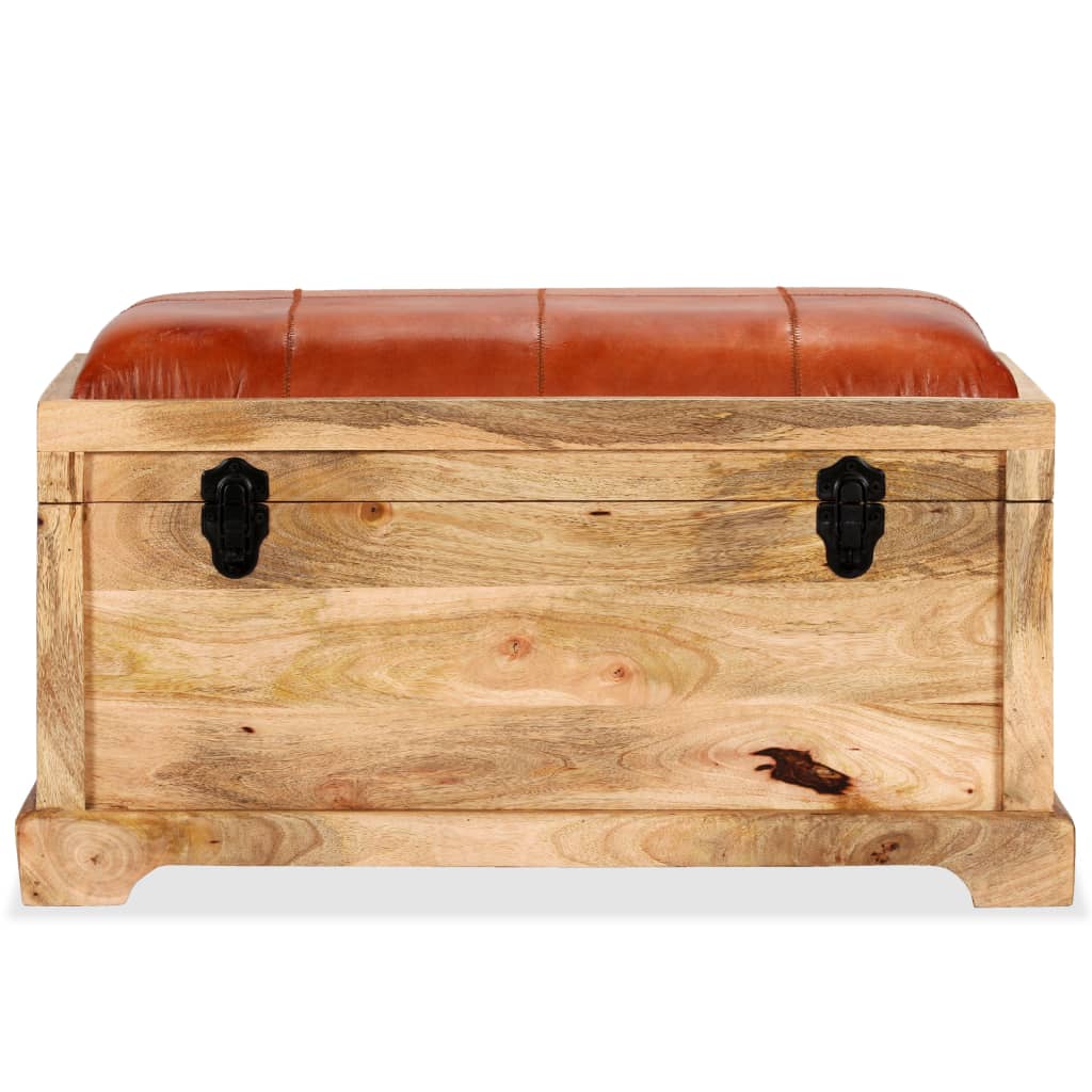 vidaXL Storage Bench Genuine Leather and Solid Mango Wood 80x44x44 cm
