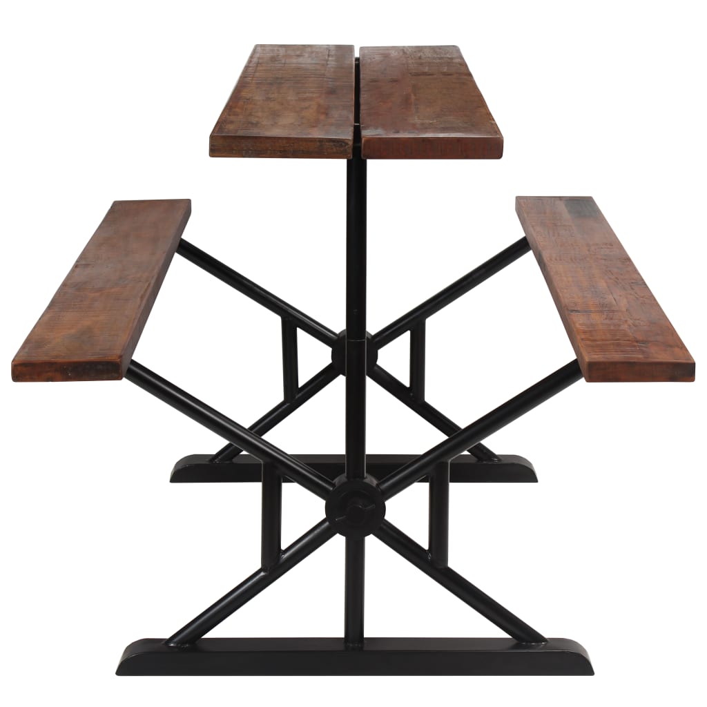vidaXL Table de bar et bancs Bois de massif récupération 180x50x107 cm
