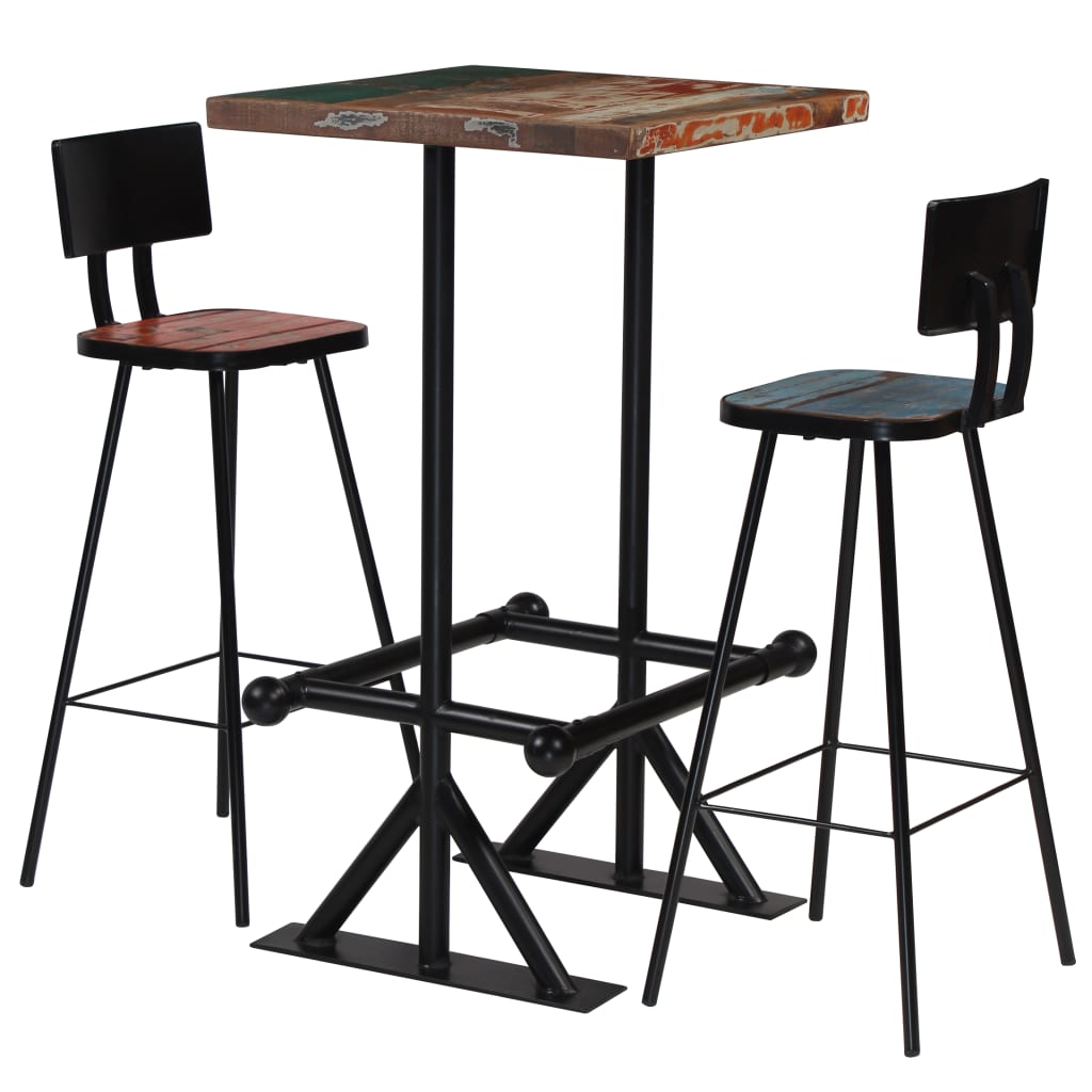 vidaXL Set mobilier de bar, 3 piese, multicolor, lemn masiv reciclat vidaXL imagine noua 2022