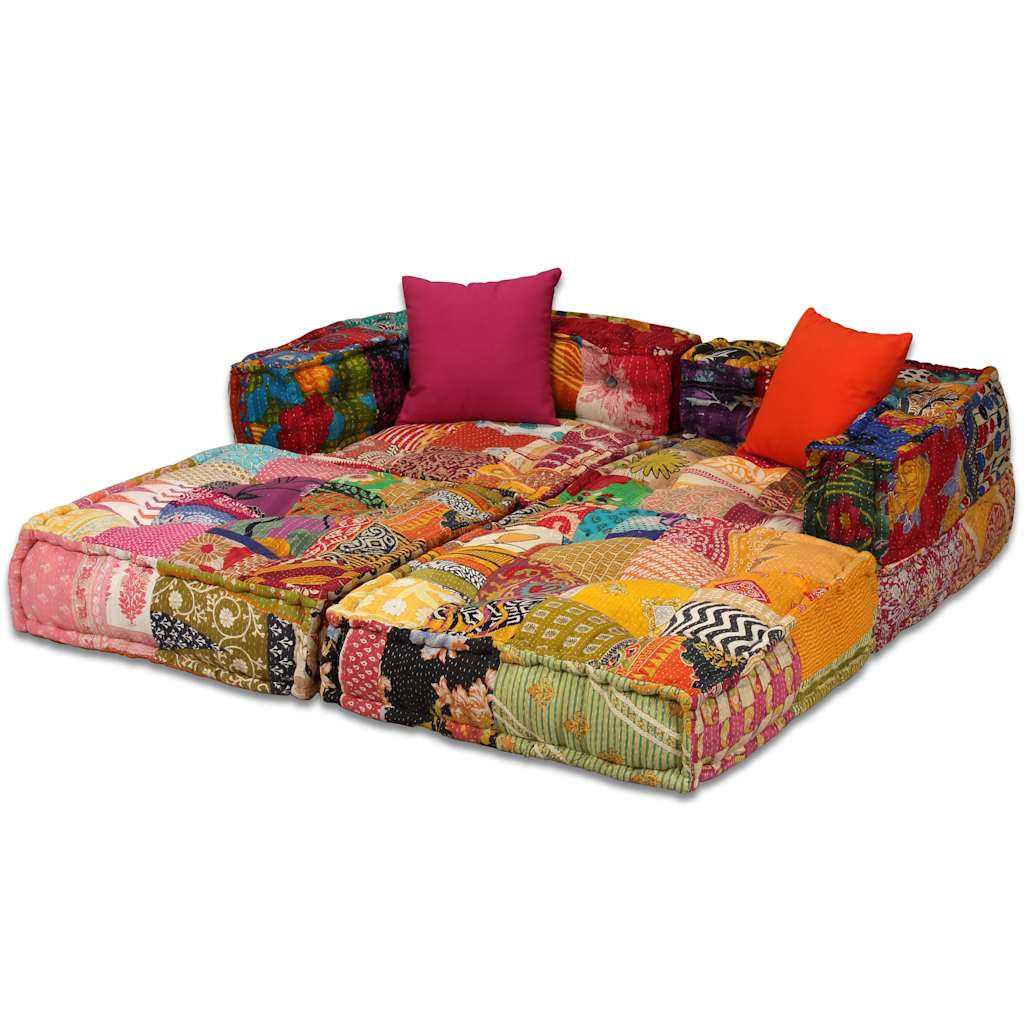 vidaXL 2-miestna modulárna taburetka, patchwork, látka