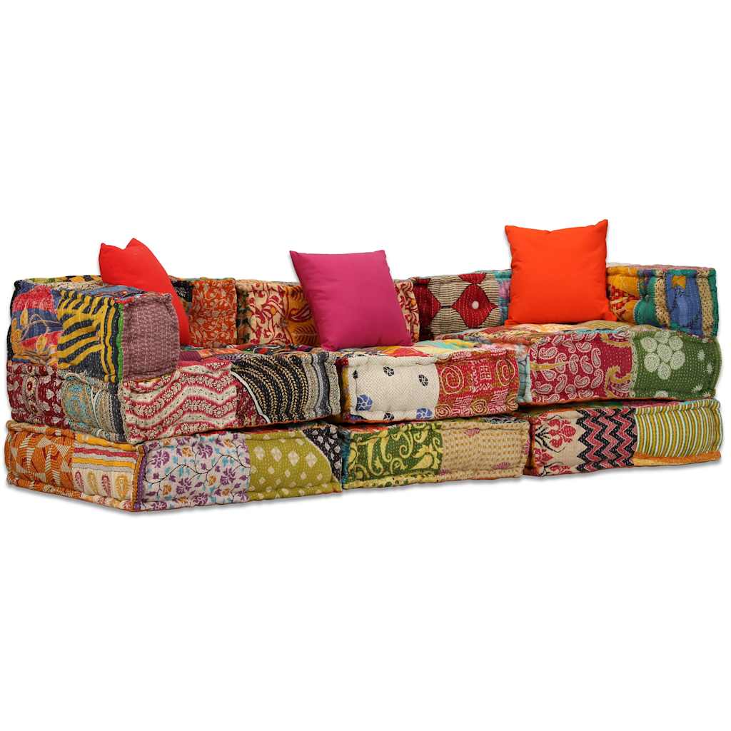 vidaXL 3místný modulární pouf patchwork textil