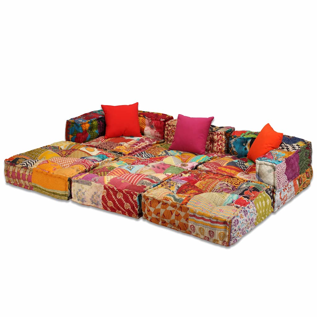 vidaXL 3-miestna modulárna taburetka, patchwork, látka