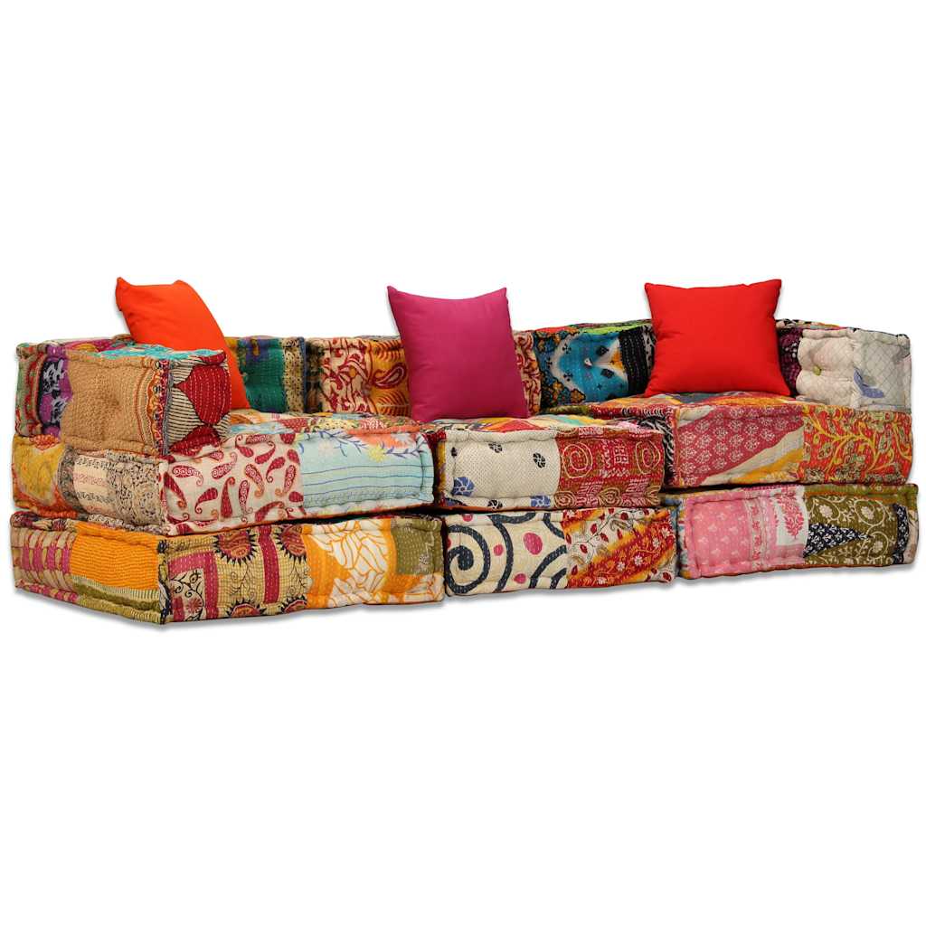 3místný modulární pouf patchwork textil - obrázek 15