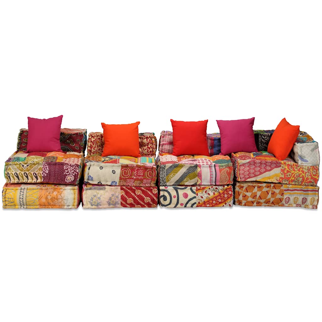 Thumbnail - vidaXL 4-Sitzer Modularer Pouf Patchwork Stoff