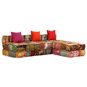 3místný modulární pouf patchwork textil - obrázek 1