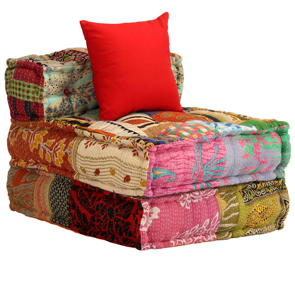 vidaXL 3-Seater Modular Pouffe Patchwork Fabric