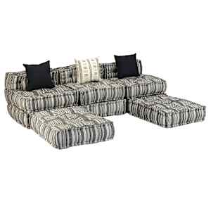 vidaXL 3-Sitzer Modularer Pouf Grau Gestreift Stoff
