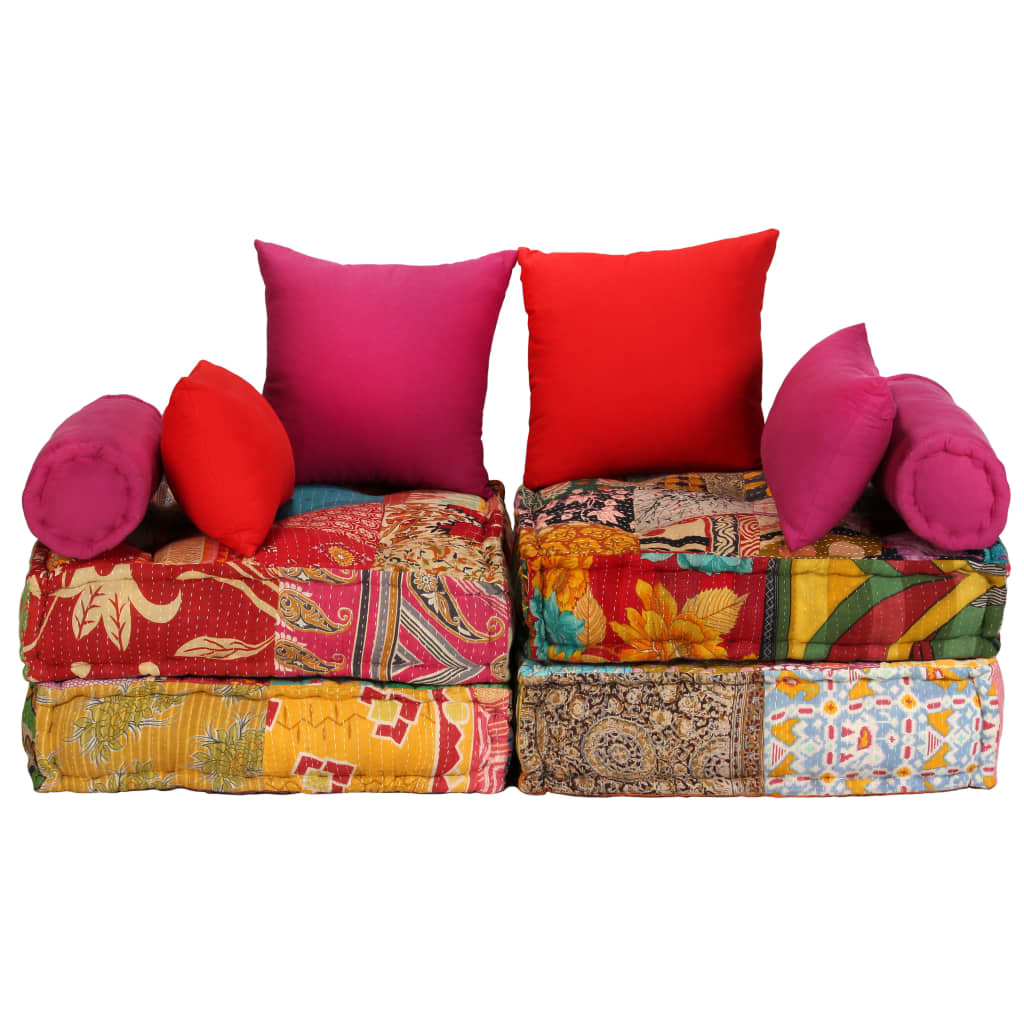 vidaXL 2-Seater Modular Pouffe Patchwork Fabric