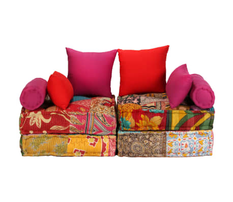 vidaXL 2-Seater Modular Pouffe Patchwork Fabric