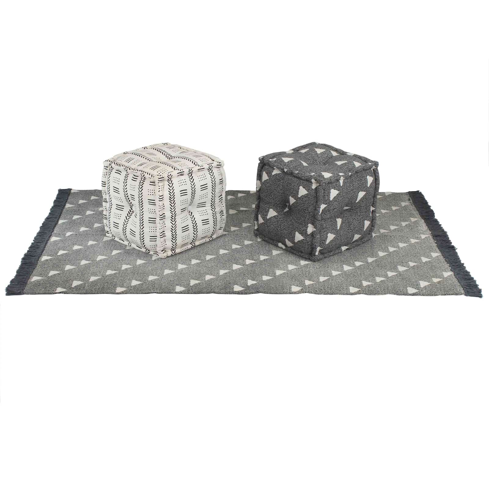 vidaXL Pouffes Geometrisch Grijs en Wit 40 x 40 x 40 cm Stof