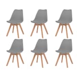 vidaXL Cadeiras de jantar 6 pcs couro artificial madeira maciça cinza