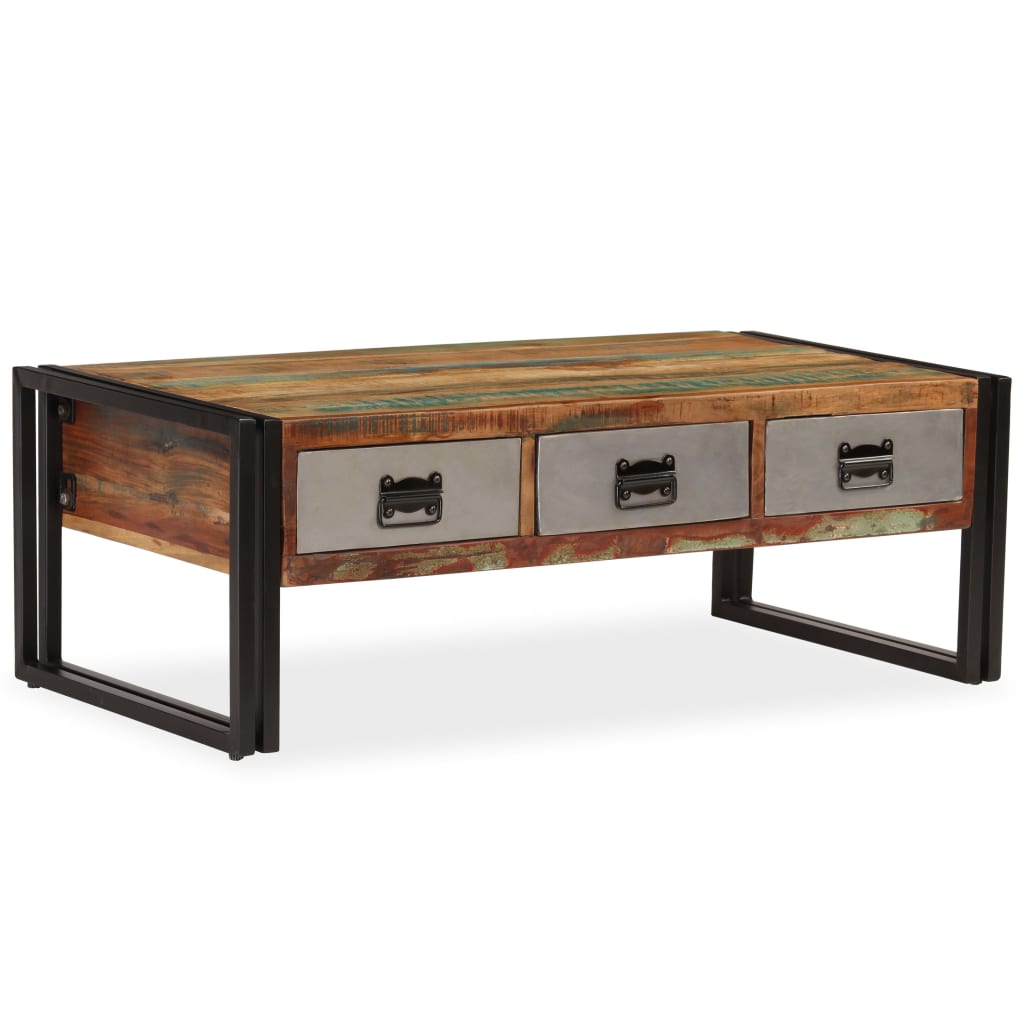 Konferenční stolek se 3 zásuvkami recyklované dřevo 100x50x35cm - obrázek 15