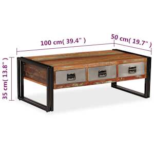 Konferenční stolek se 3 zásuvkami recyklované dřevo 100x50x35cm - obrázek 9