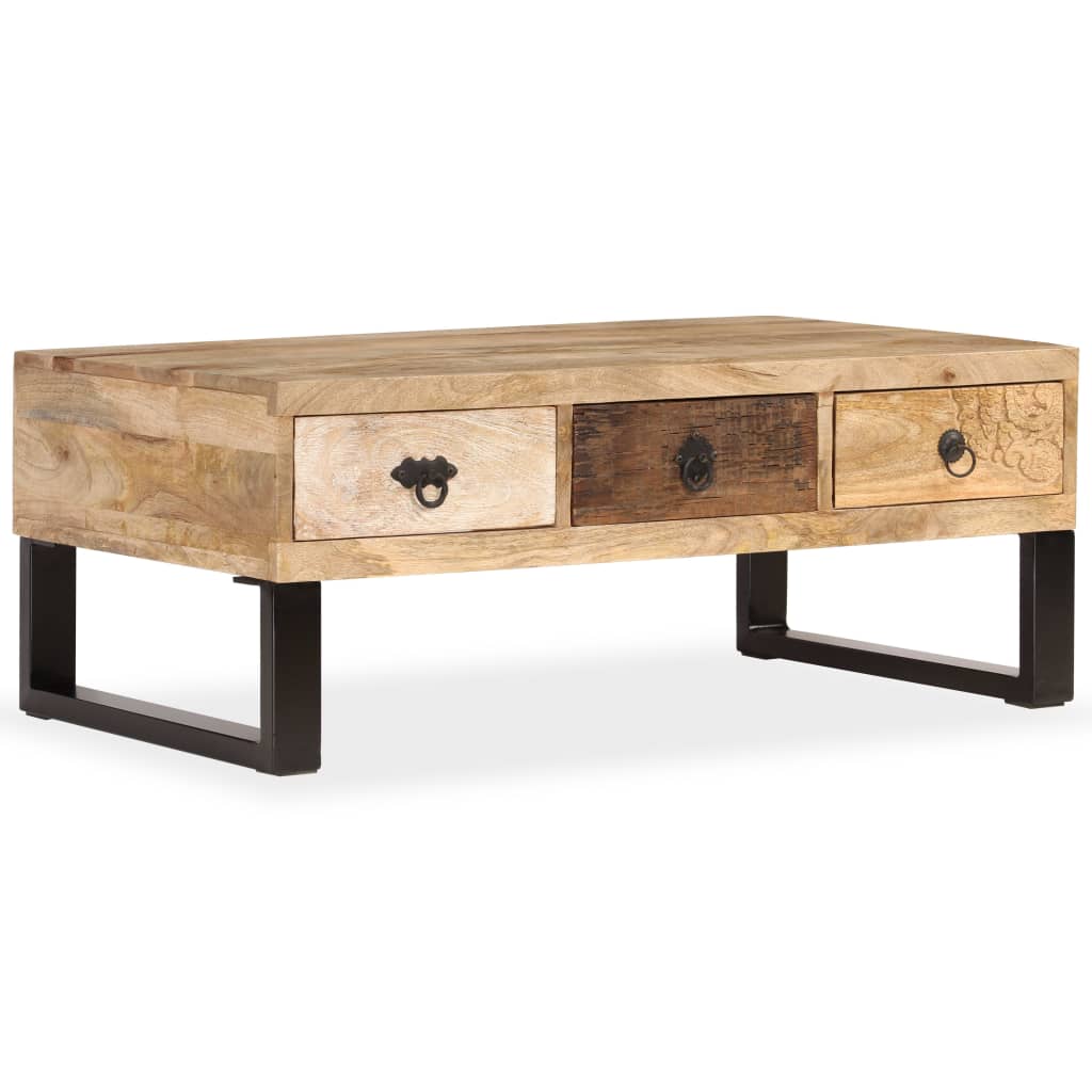 Image of vidaXL Coffee Table with 3 Drawers Solid Mango Wood 90x50x35 cm