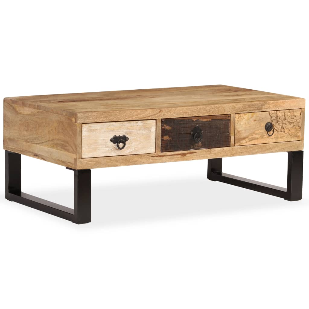 Salontafel met 3 lades 90x50x35 cm massief mangohout image 14