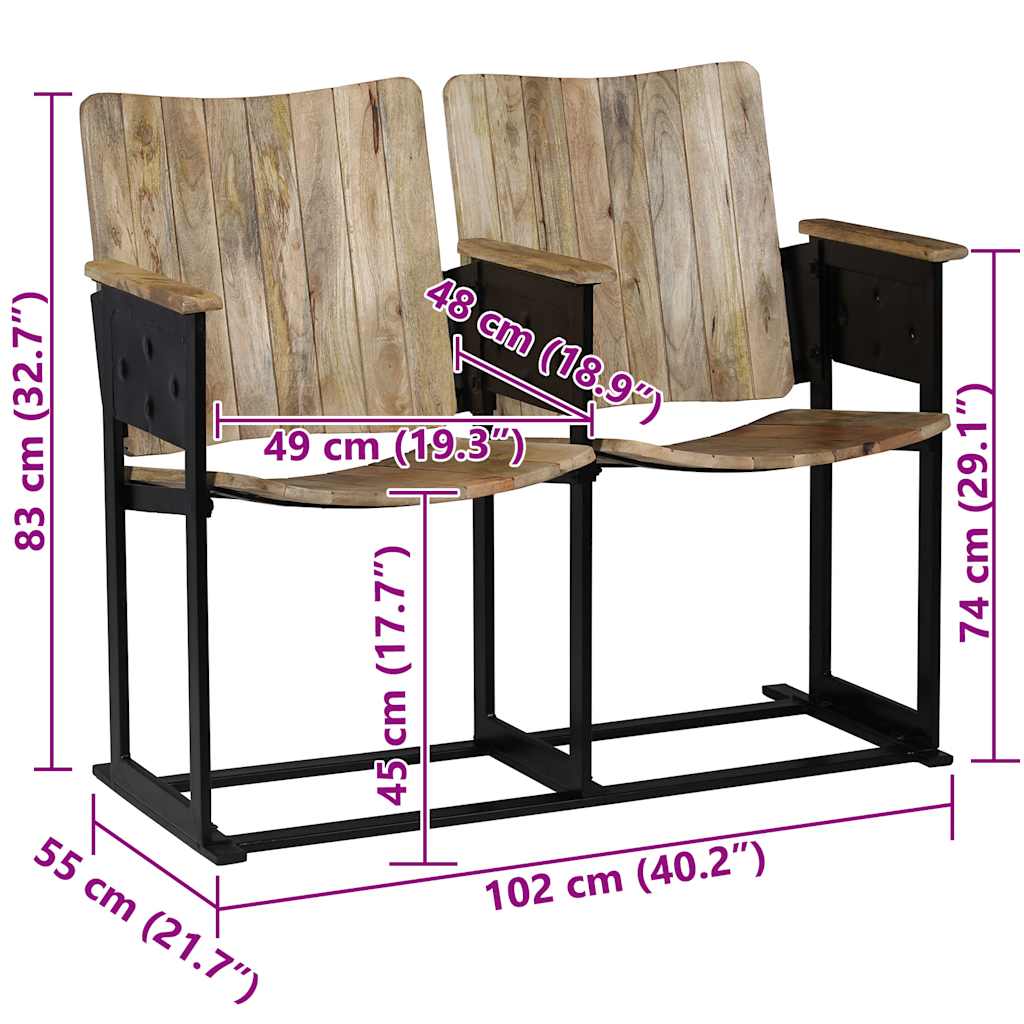 Tweezitsbankje massief mangohout en staal image 15