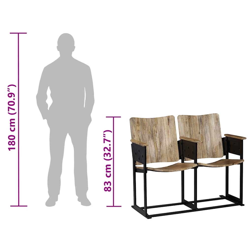 Tweezitsbankje massief mangohout en staal image 16