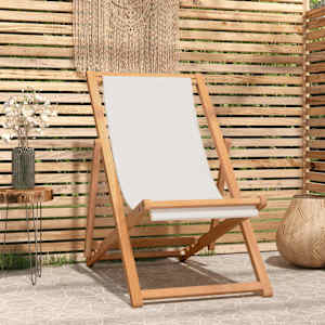 Kempingová židle teak 56 x 105 x 96 cm krémová - obrázek 1