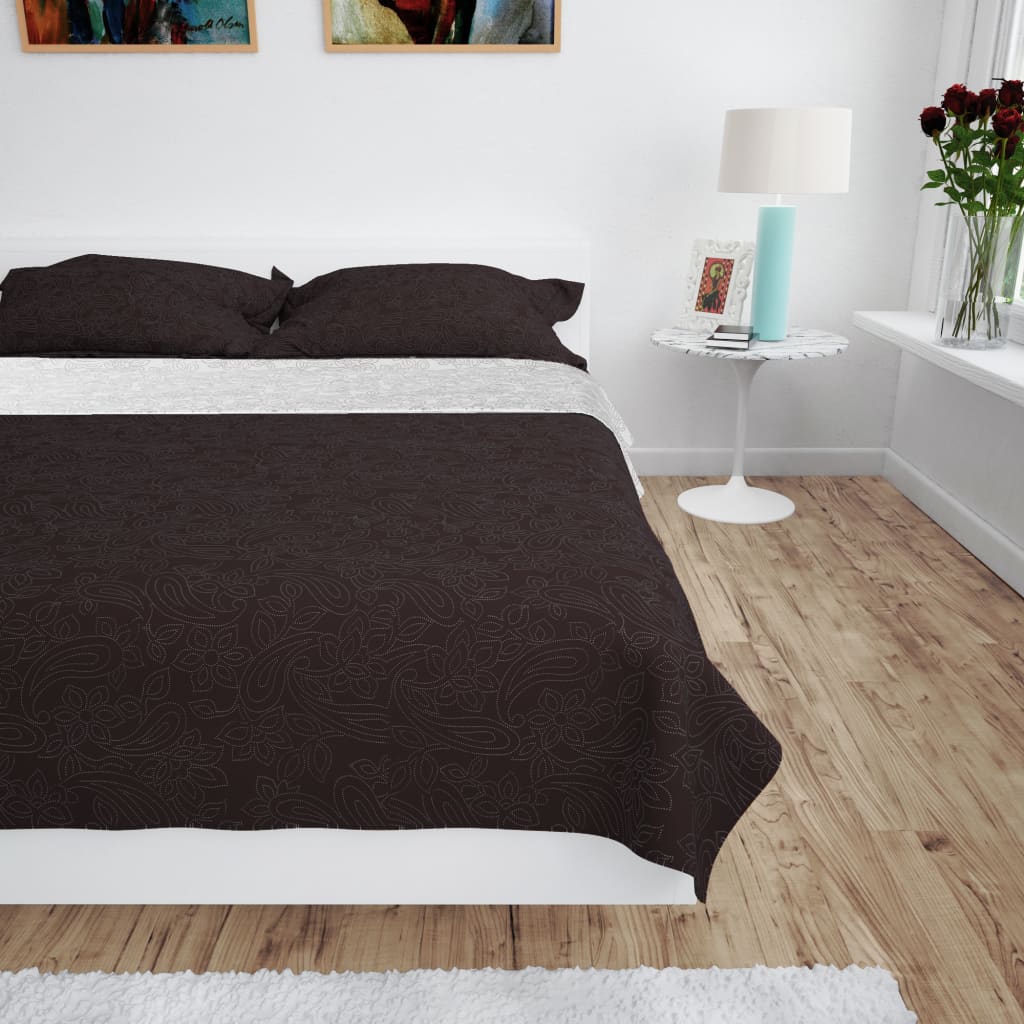 Krémszínű/barna kétoldalas steppelt ágytakaró 230 x 260 cm 