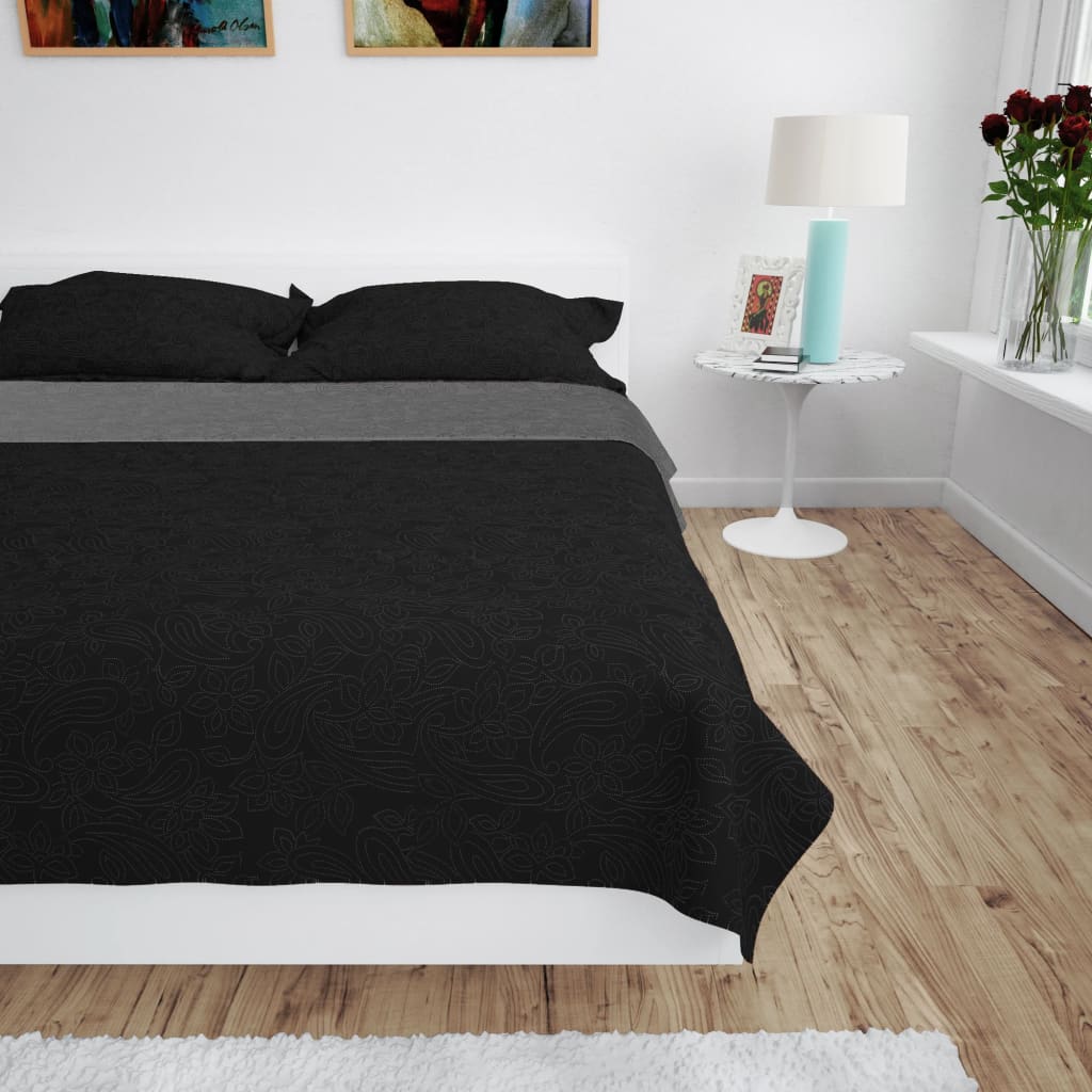 vidaXL dobbeltsidet quiltet sengetæppe 170 x 210 cm grå og sort