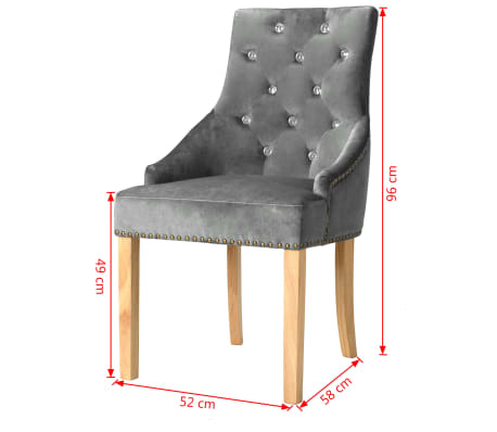 vidaXL Sillas de comedor roble macizo y terciopelo plateado 2 unidades