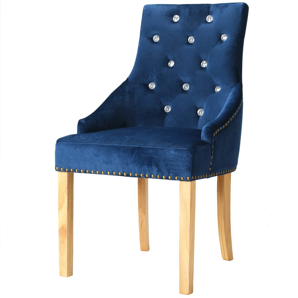 vidaXL Eetkamerstoelen 2 st massief eikenhout en fluweel blauw