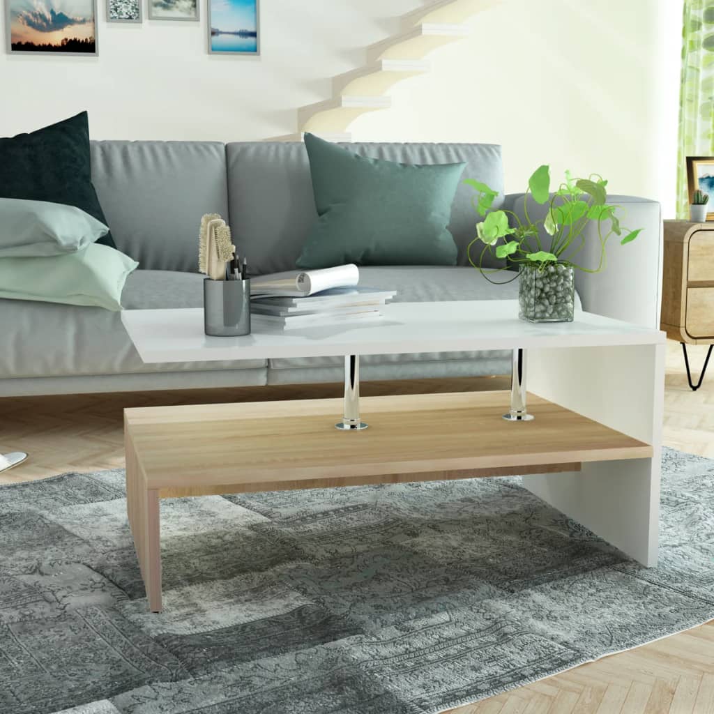 vidaXL sofabord spånplade 90 x 59 x 42 cm egetræ og hvid