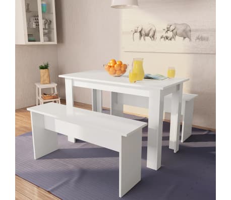 vidaXL Mesa Comedor y Bancos 3 Piezas Madera Blanco Sala Estar ... vidaXL Mesa Comedor y Bancos 3 Piezas Madera Blanco Sala Estar ...