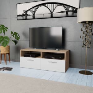 TV omarica inženirski les 95x35x36 cm hrast in bela