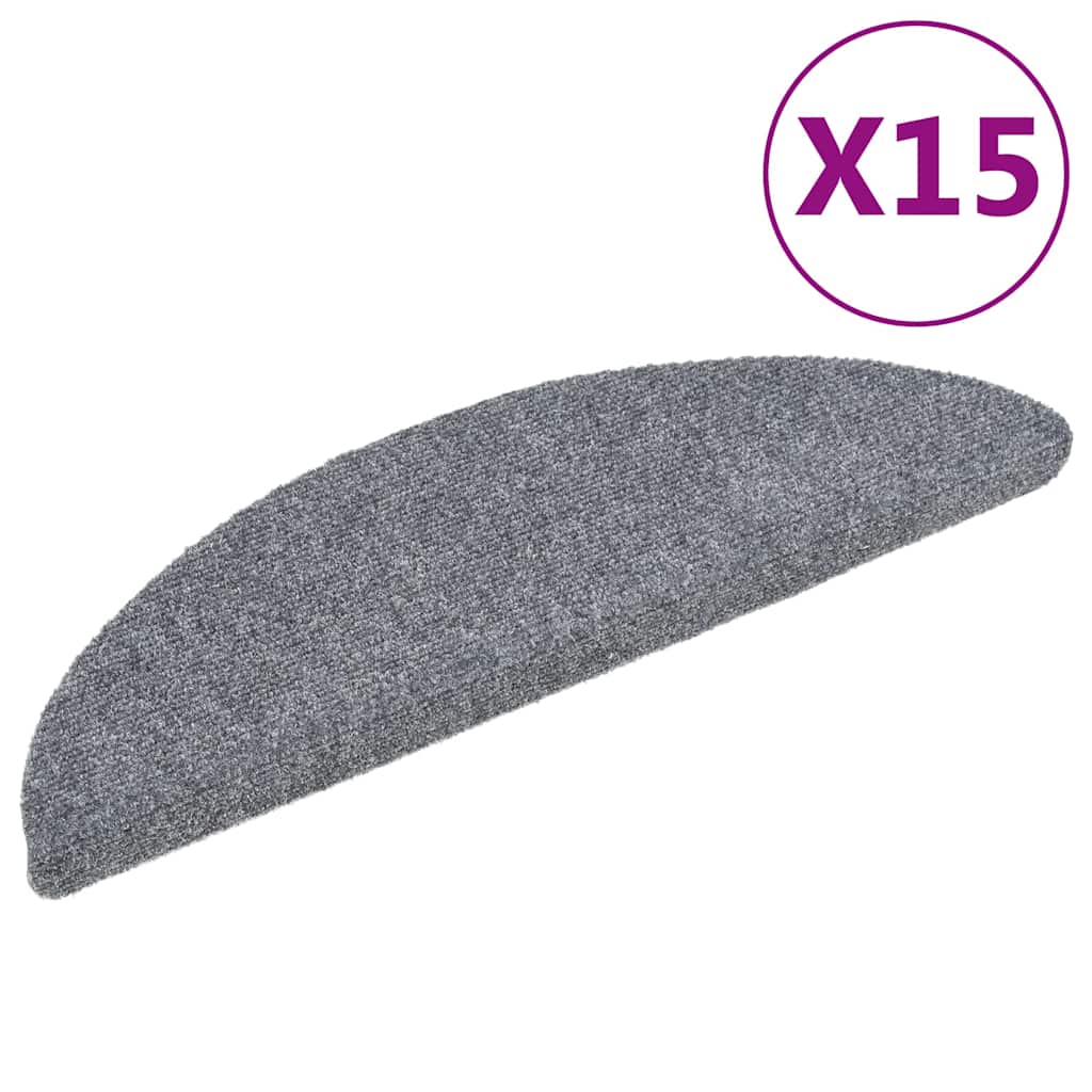 vidaXL Schodové rohože samolepicí 15 ks 56 x 17 x 3 cm světle šedé půlkulaté