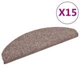 vidaXL Lipnūs laiptų kilimėliai, 15 vnt., 65x21x4 cm, rudos spalvos