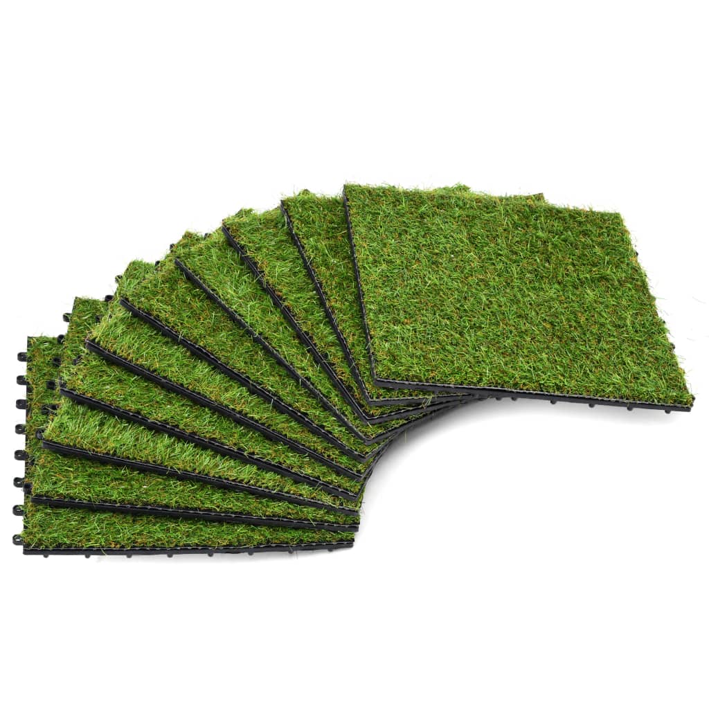 vidaXL Plăci de iarbă artificială, 10 buc, 30 x 30 cm, verde vidaXL