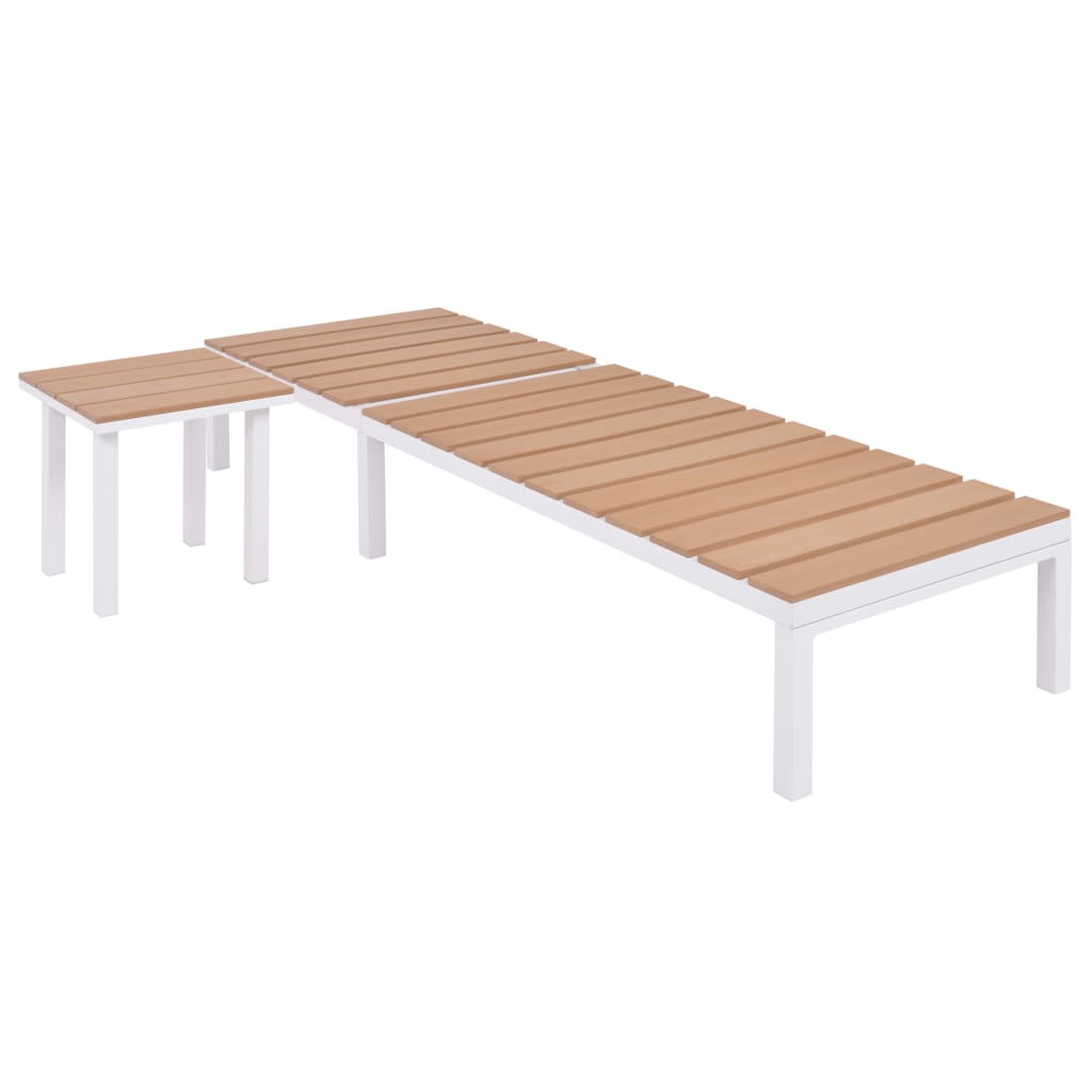 Saulės gultai, 2vnt., su staliuku, aliumin., WPC, rudi ir balti | Stepinfit