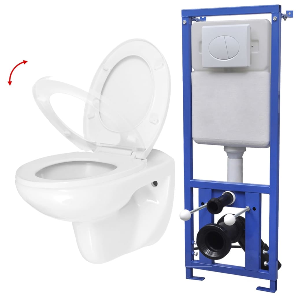 vidaXL Toaletă suspendată, rezervor, colac silențios, ceramică, alb WC imagine vidaxl.ro