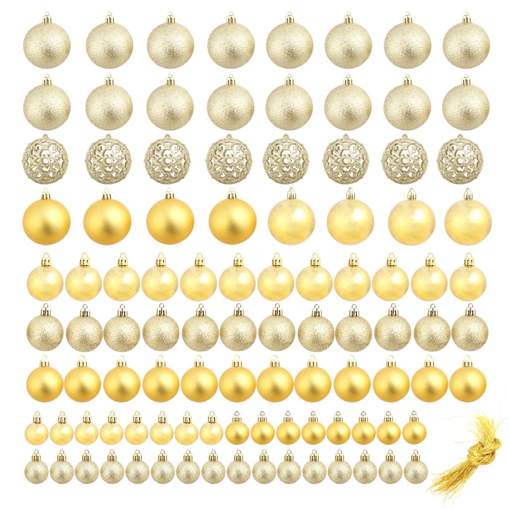 Set globuri de Crăciun 100 de piese, 3/4/6 cm, auriu